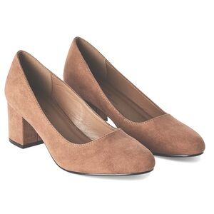 Time and Tru faux suede tan chunky stacked heels shoes office womens size 10